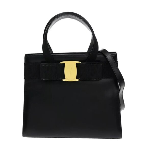 SALVATORE FERRAGAMO Vara 2Way Shoulder Hand Bag Leather Black GHW Italy 35YH101